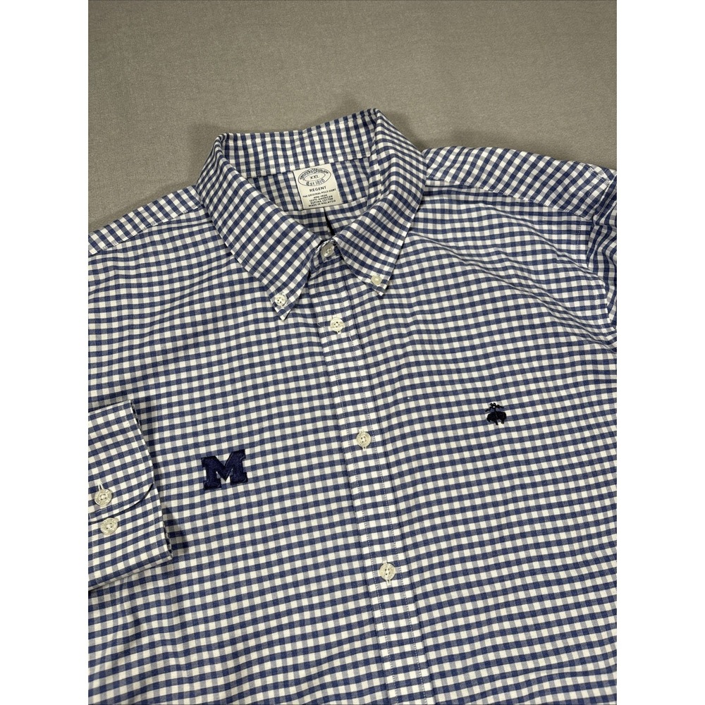 Michigan Wolverines Shirt Mens 2XL Brooks Brothers Regent Check Button Down